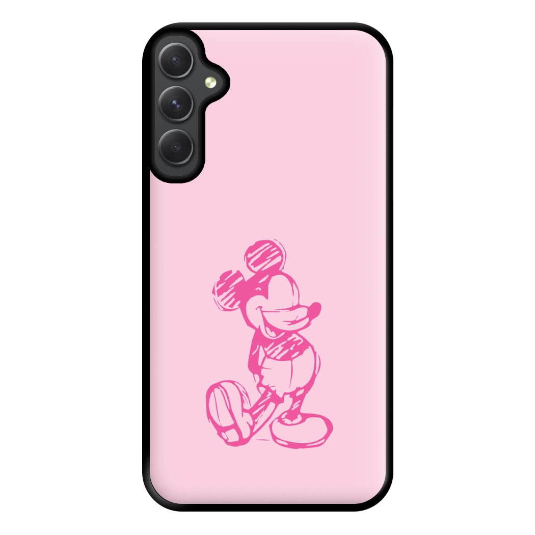 Sketched Mouse Outline Pink Phone Case for Galaxy A34