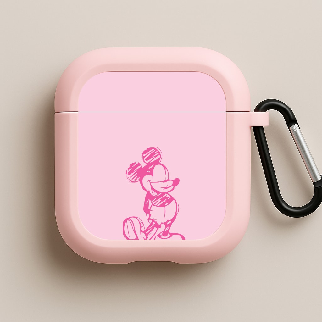 Sketched Mouse Outline Pink Pink AirPods Case