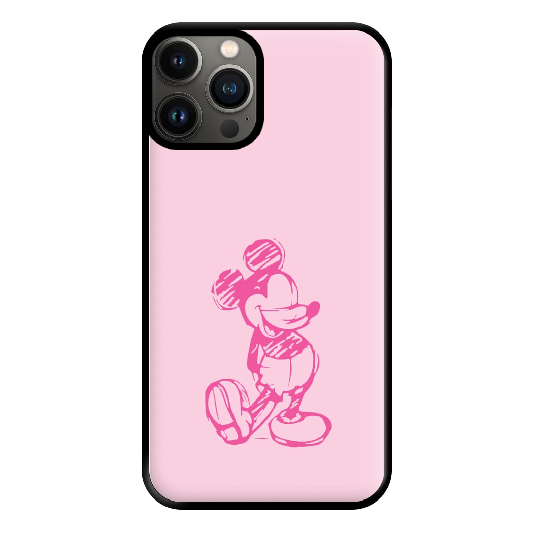 Sketched Mouse Outline Pink Phone Case for iPhone 13 Pro Max