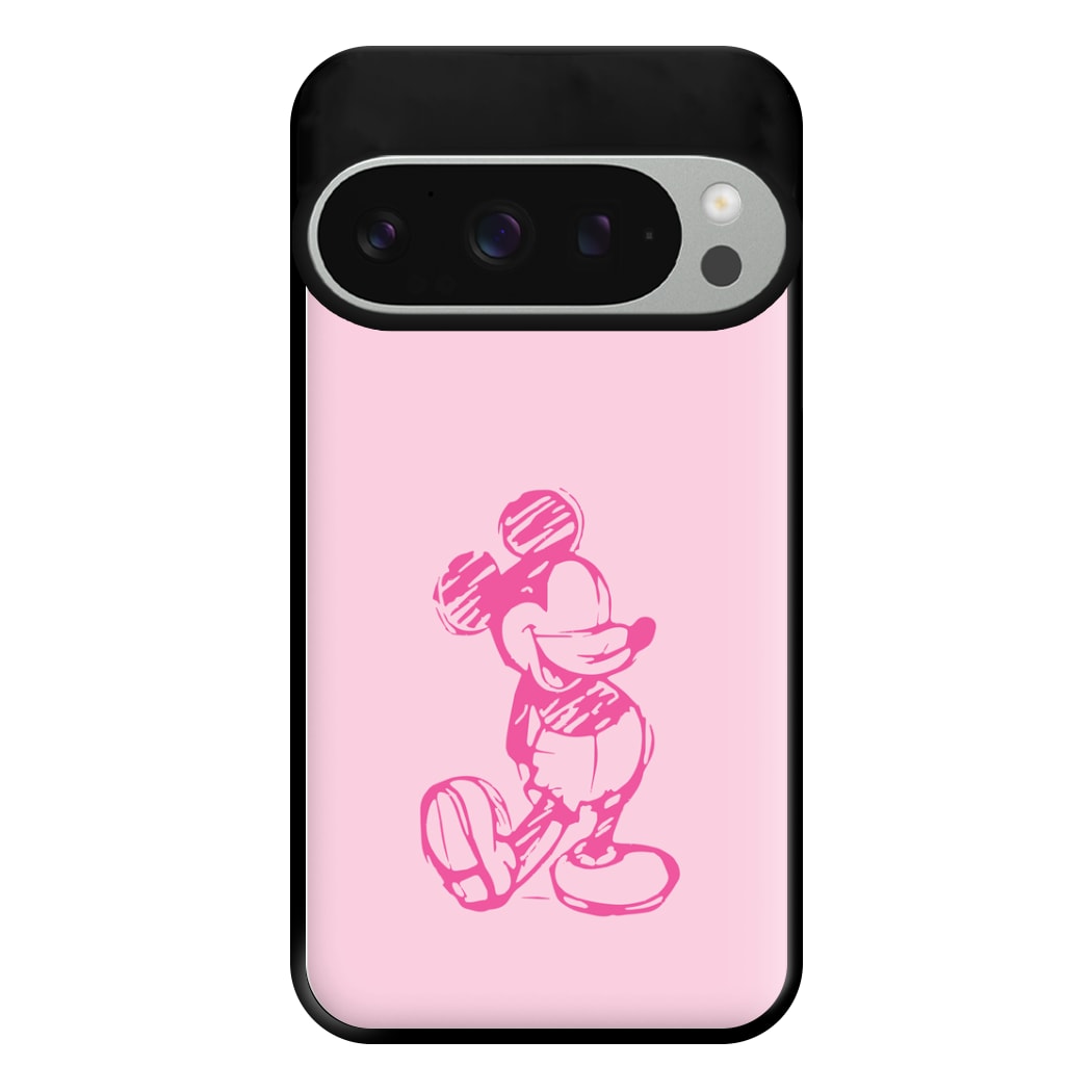 Sketched Mouse Outline Pink Phone Case for Google Pixel 9 Pro XL