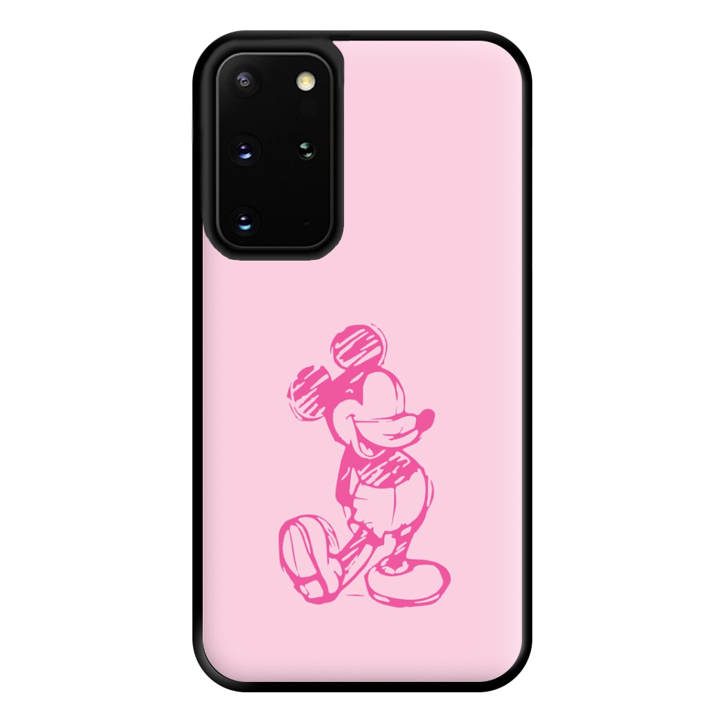 Sketched Mouse Outline Pink Phone Case for Galaxy S20 Plus