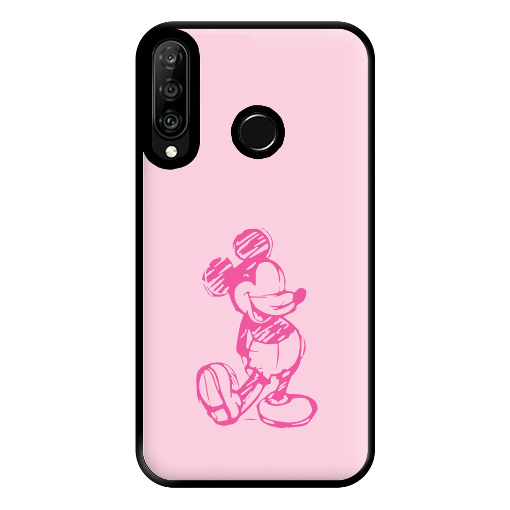 Sketched Mouse Outline Pink Phone Case for Huawei P30 Lite