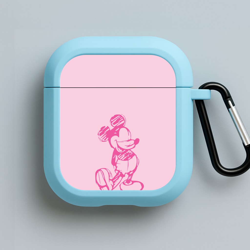 Sketched Mouse Outline Pink Blue AirPods Case