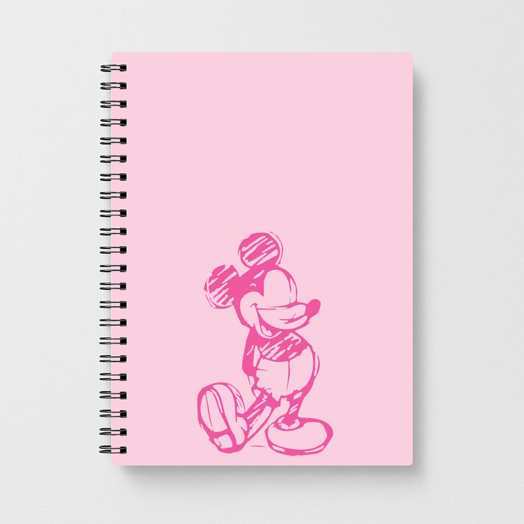 Sketched Mouse Outline Pink Notebook