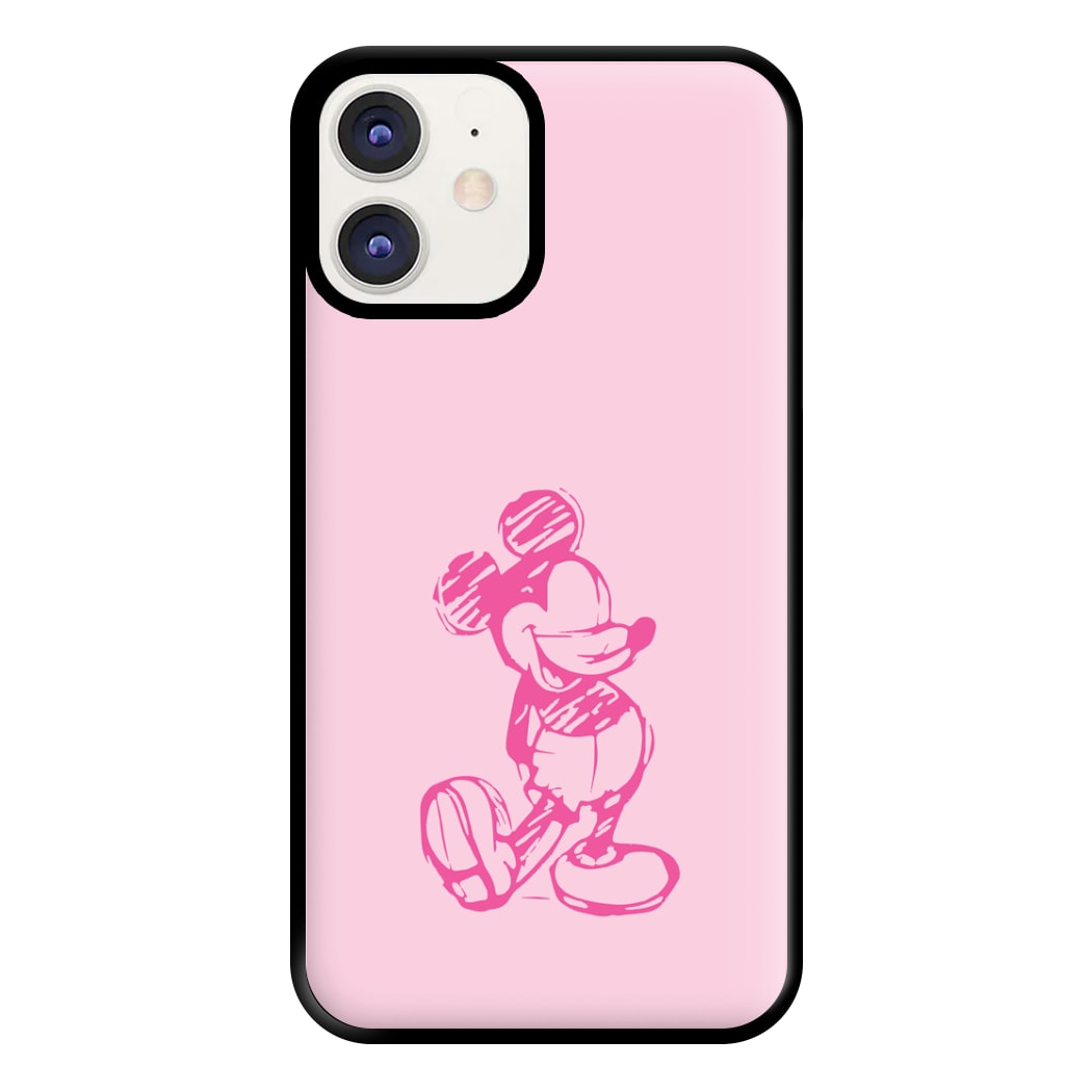 Sketched Mouse Outline Pink Phone Case for iPhone 12 / 12 Pro