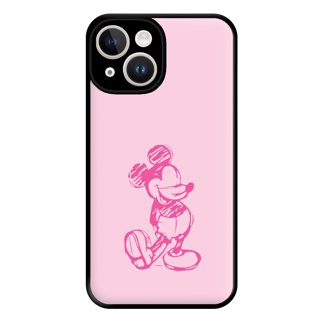 Sketched Mouse Outline Pink Phone Case for iPhone 14
