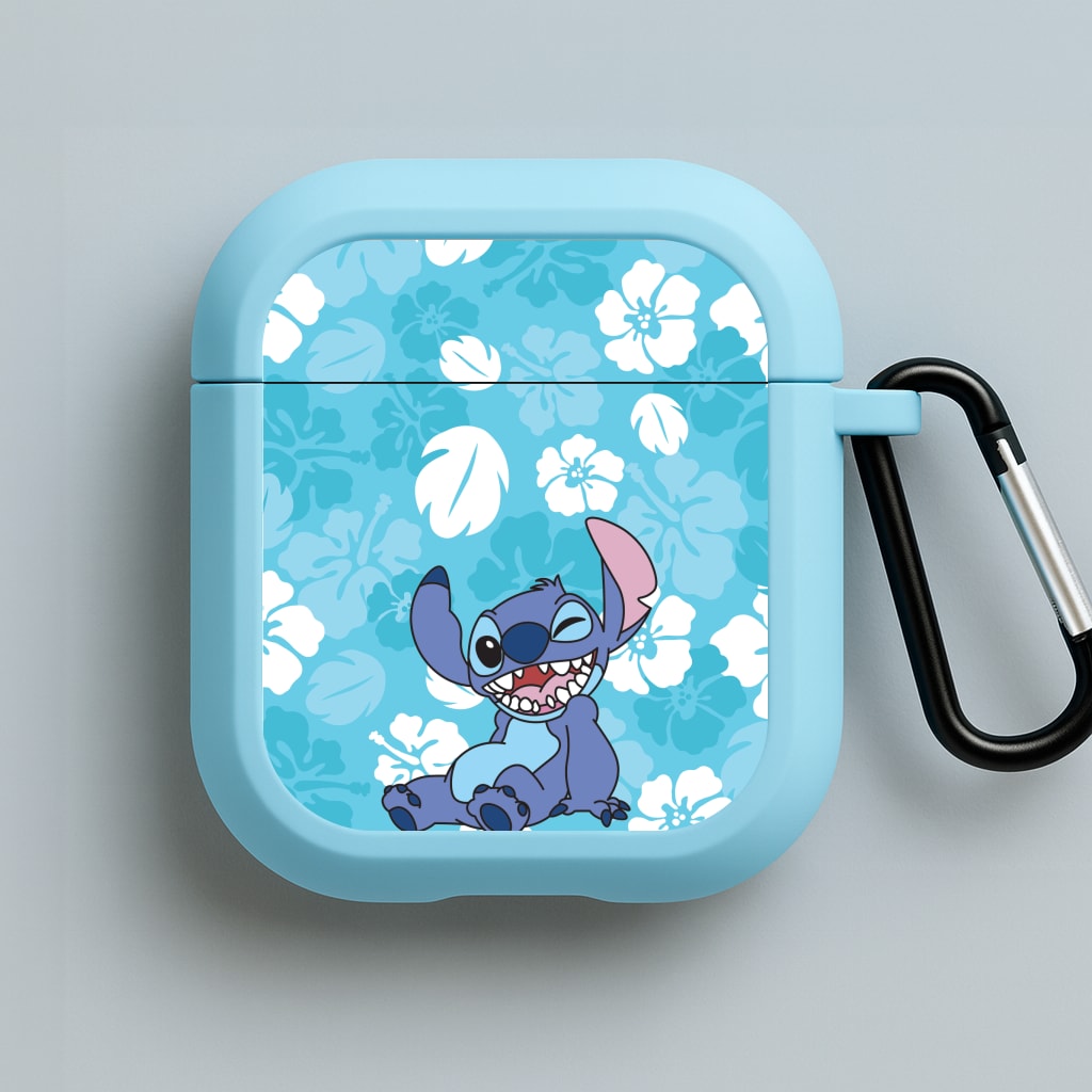 Cute Blue Alien Floral Pattern Blue AirPods Case