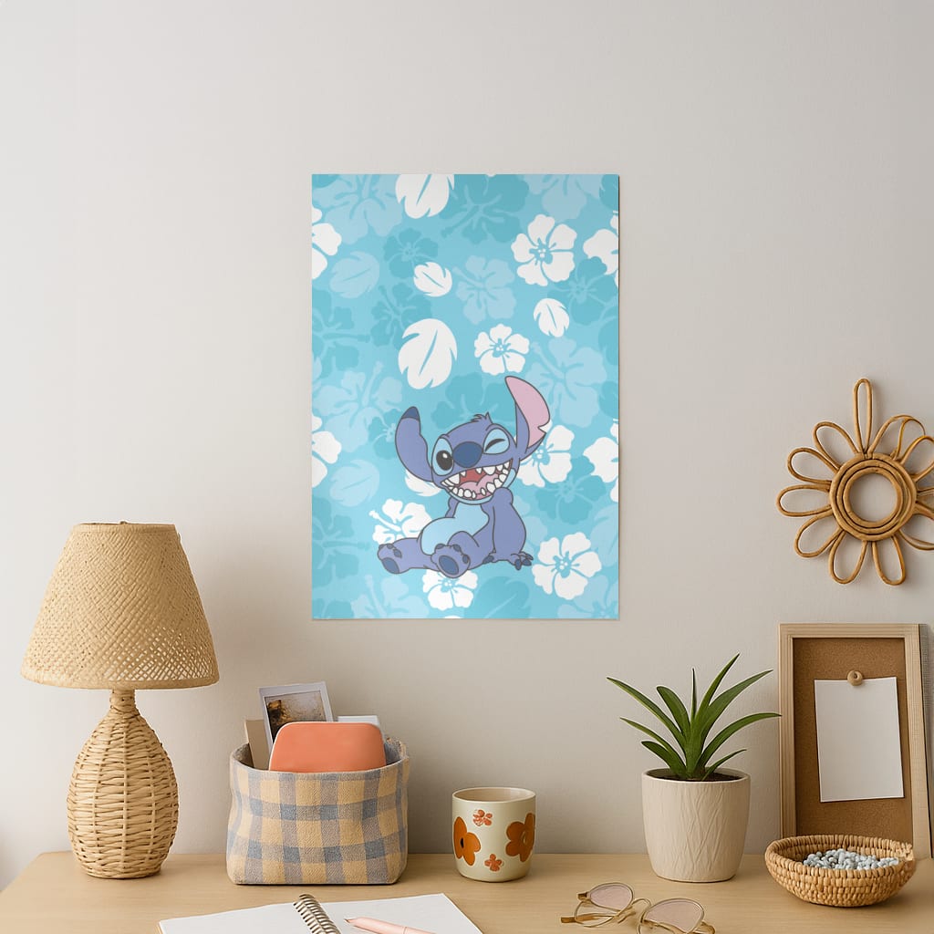 Cute Blue Alien Floral Pattern Art Print