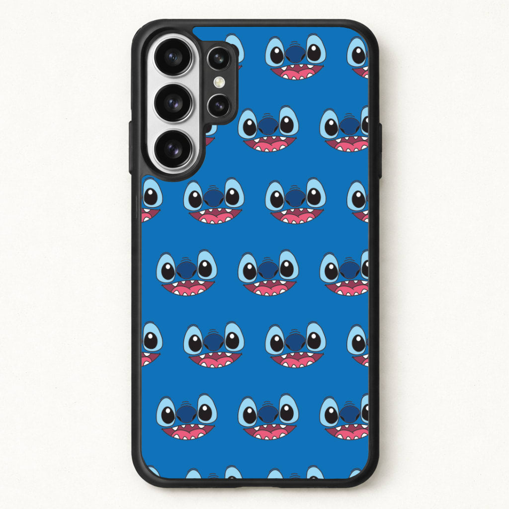 Blue Alien Face Pattern Phone Case for Galaxy S26 Ultra
