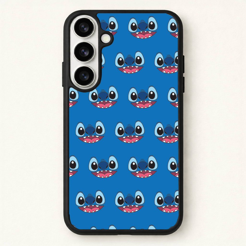 Blue Alien Face Pattern Phone Case for Galaxy S26 Plus