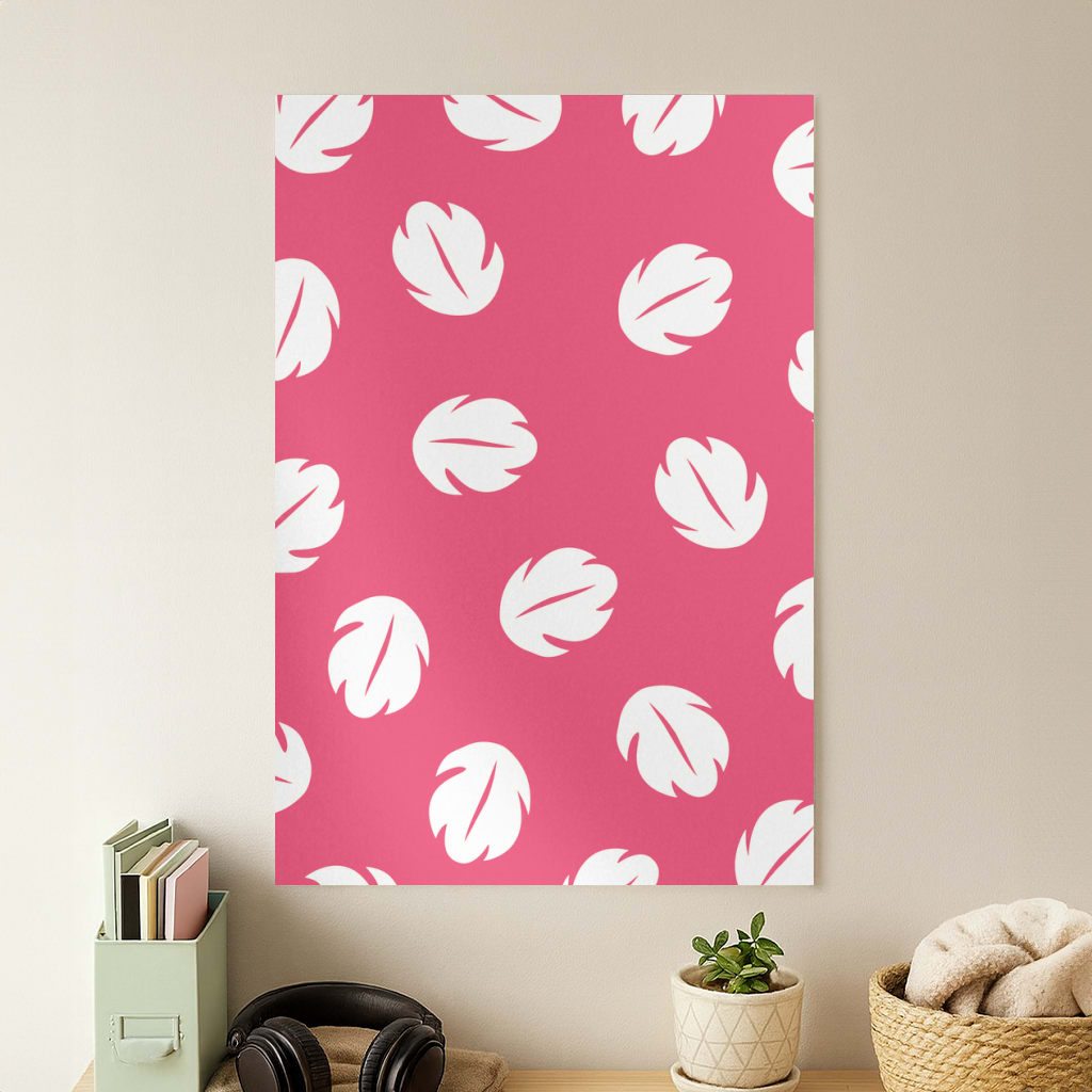Red And White Cartoon Leaves Pattern Poster