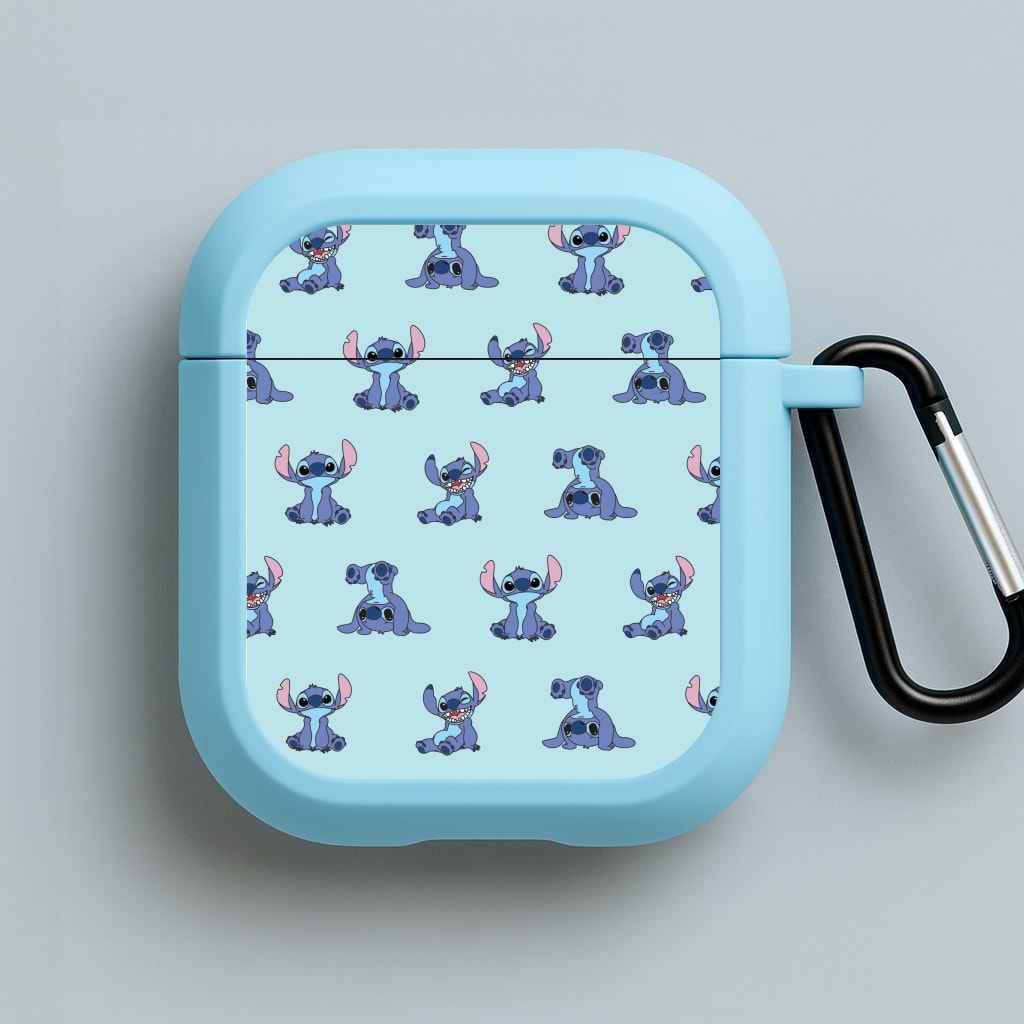 Cute Blue Alien Pose Pattern Blue AirPods Case