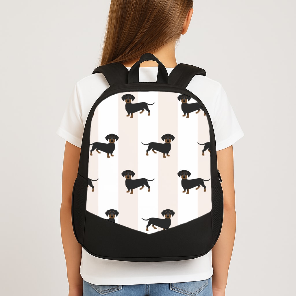 Striped Dachshund - Dog Pattern School Bag