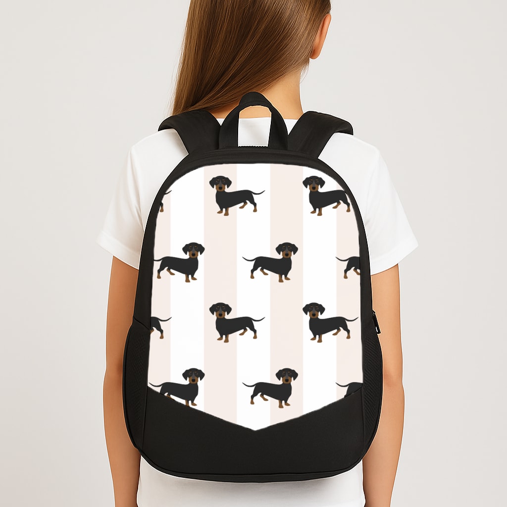 Striped Dachshund - Dog Pattern Large School Bag