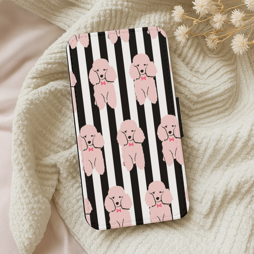 Striped Poodle - Dog Pattern Wallet Phone Case
