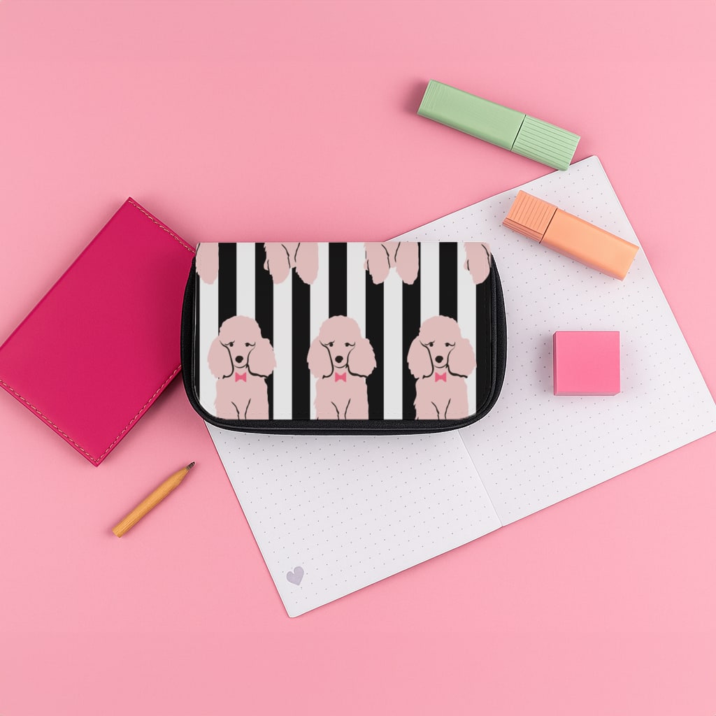 Striped Poodle - Dog Pattern Pencil Case