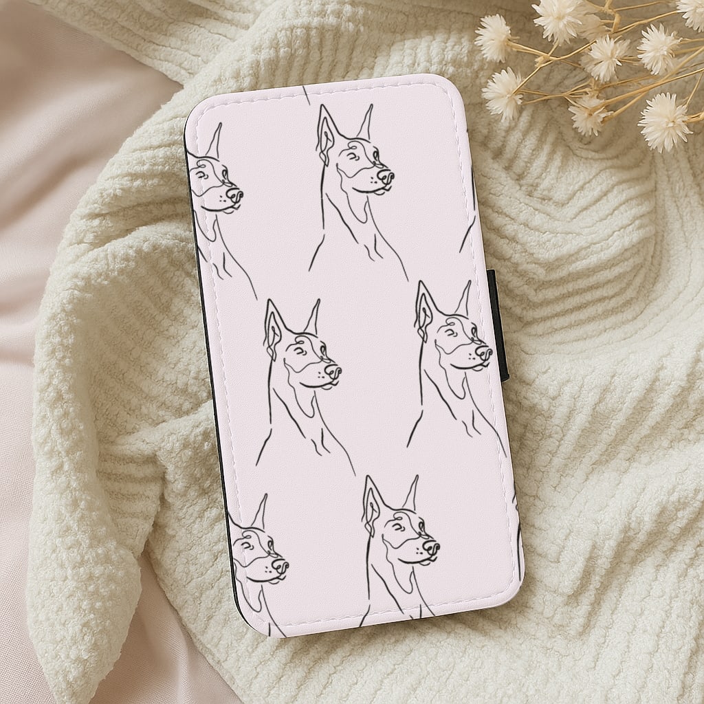 Dobermann Outline - Dog Pattern Wallet Phone Case