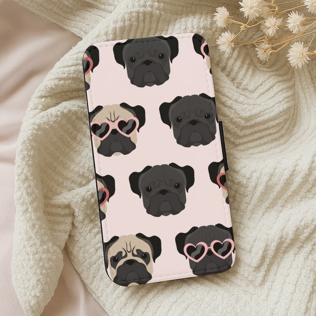 Sunny Pug Life - Dog Pattern Wallet Phone Case