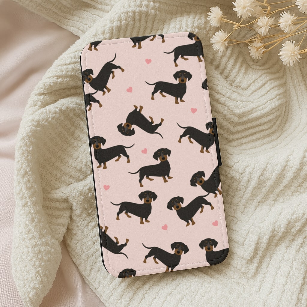 Heart Dachshund - Dog Pattern Wallet Phone Case