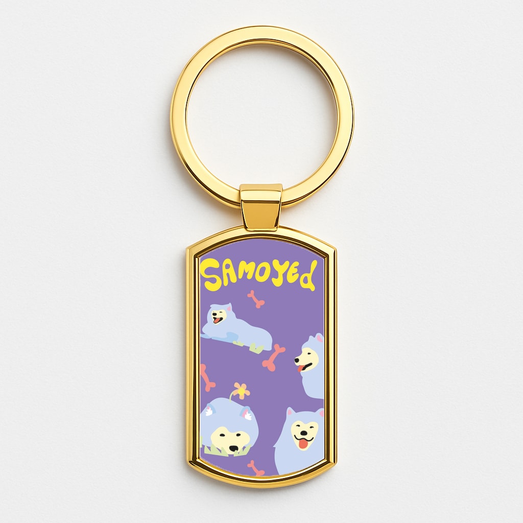 Samoyed - Dog Patterns Gold Keyring