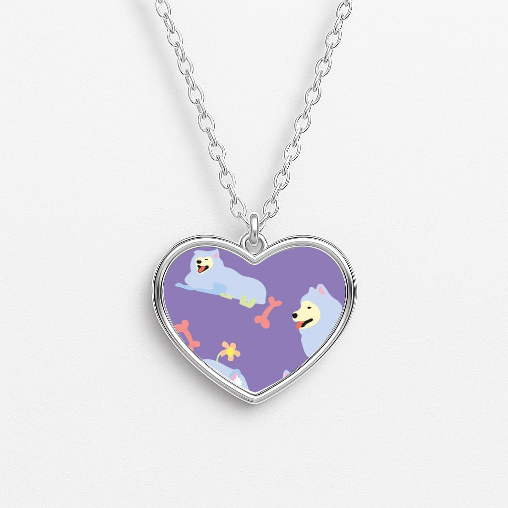 Samoyed - Dog Patterns Heart Necklace