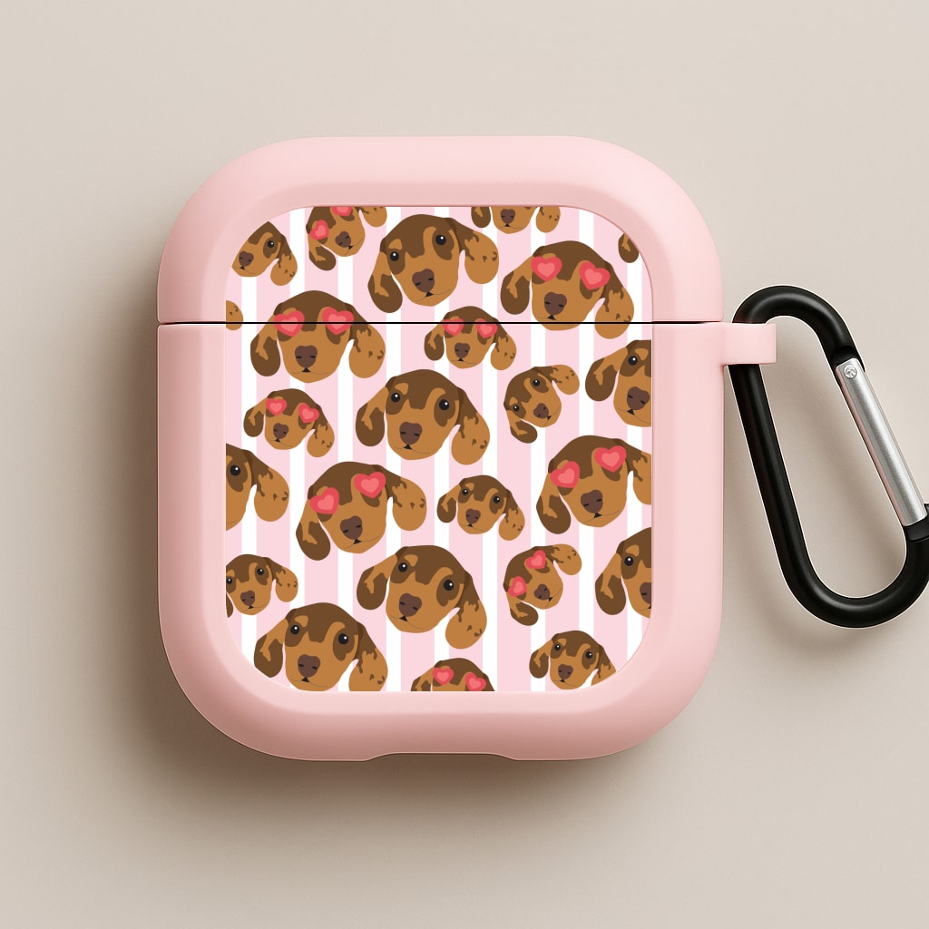 Stripes And Dachshunds Pattern Pink AirPods Case