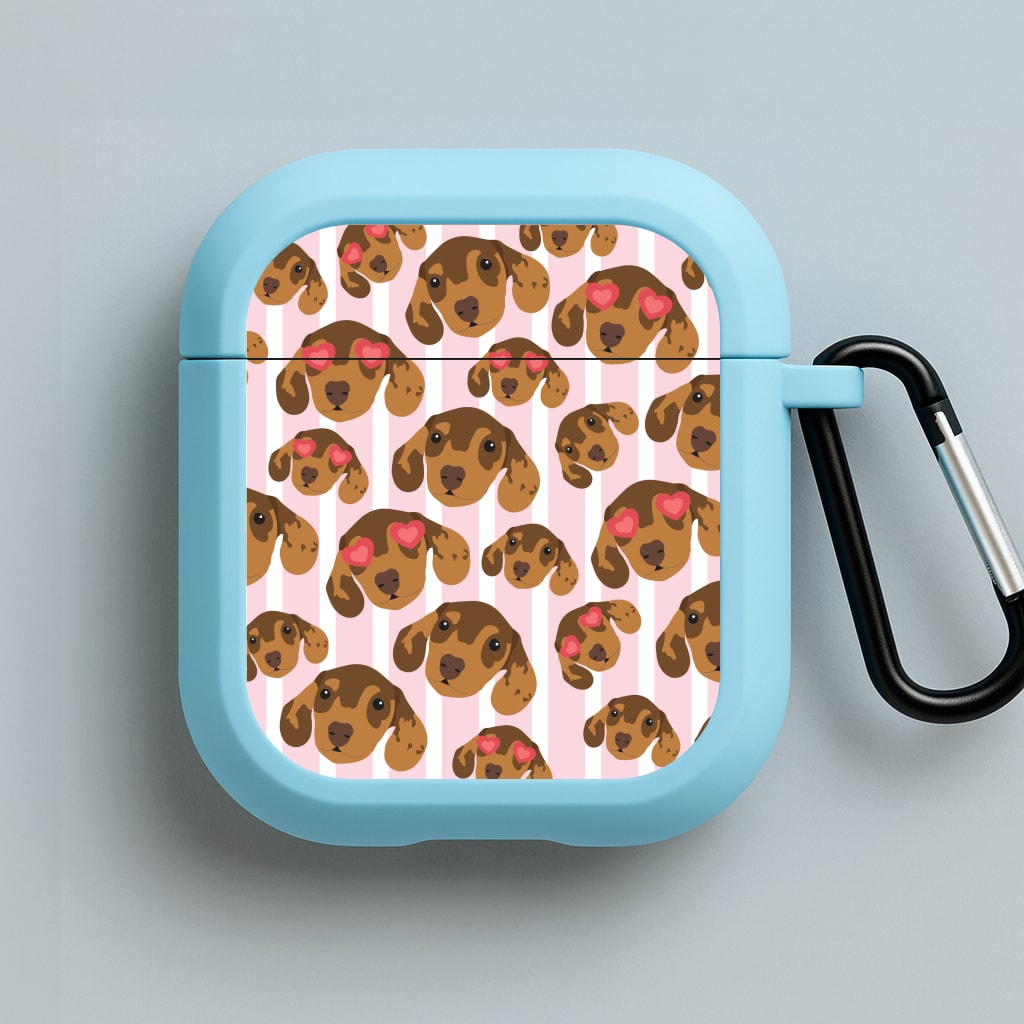 Stripes And Dachshunds Pattern Blue AirPods Case