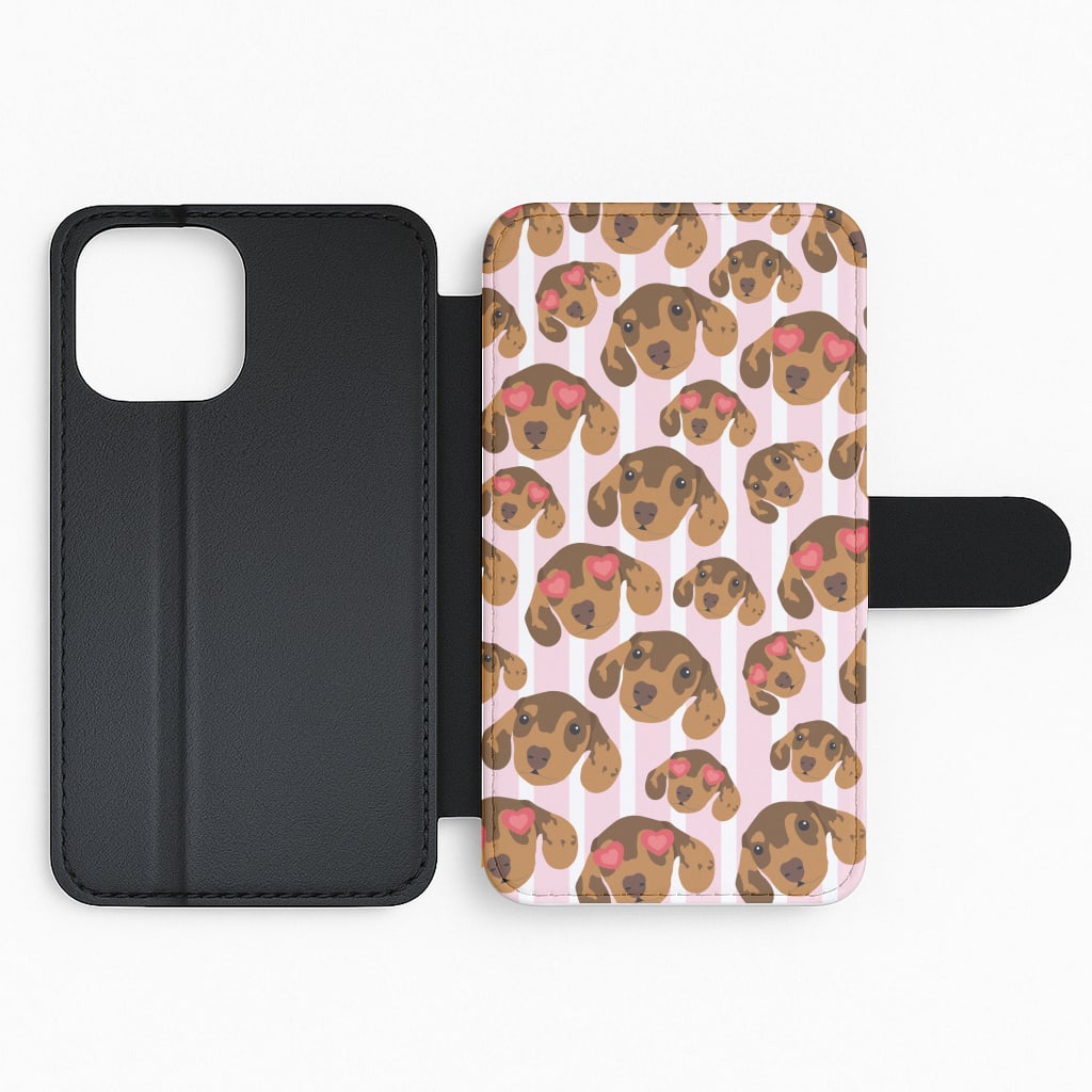 Stripes And Dachshunds Pattern Flip Phone Case