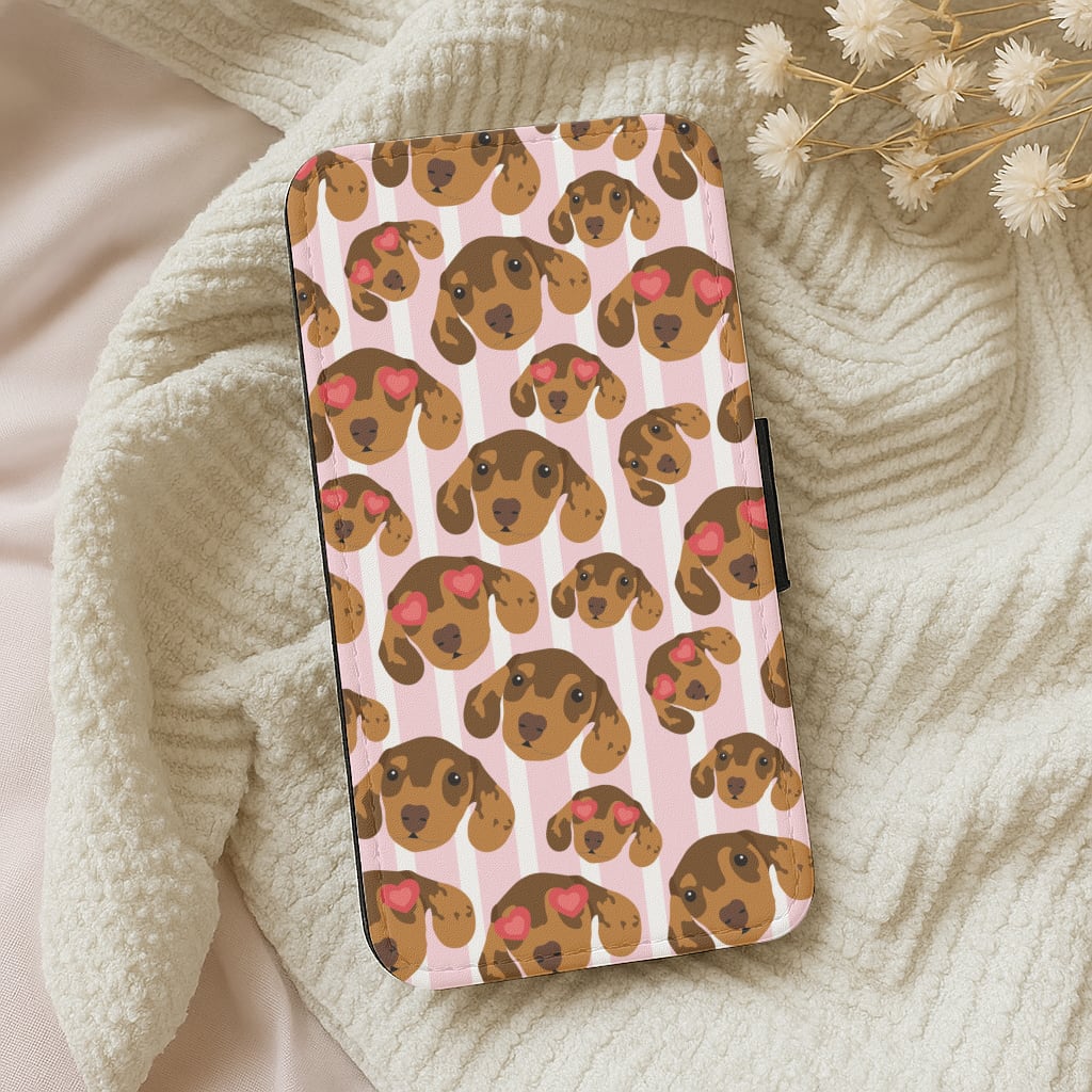 Stripes And Dachshunds Pattern Wallet Phone Case