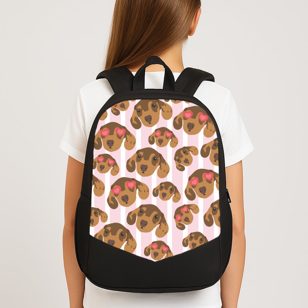 Stripes And Dachshunds Pattern Large School Bag
