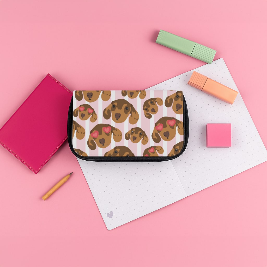 Stripes And Dachshunds Pattern Pencil Case