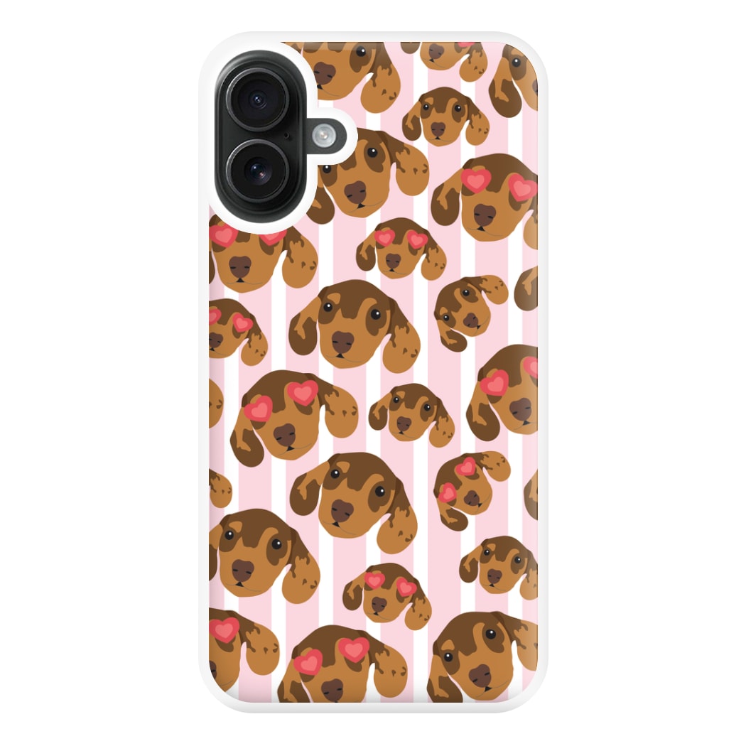 Stripes And Dachshunds Pattern Phone Case for iPhone 16 Plus