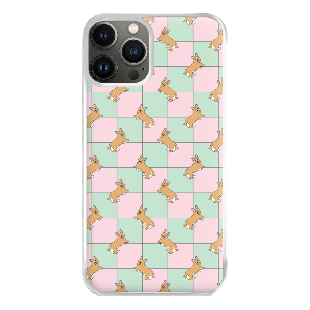 Checkered Corgis Pattern Phone Case for iPhone 13 Pro Max