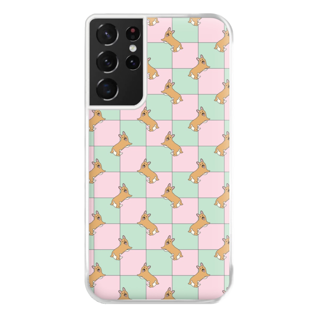 Checkered Corgis Pattern Phone Case for Galaxy S21 Ultra