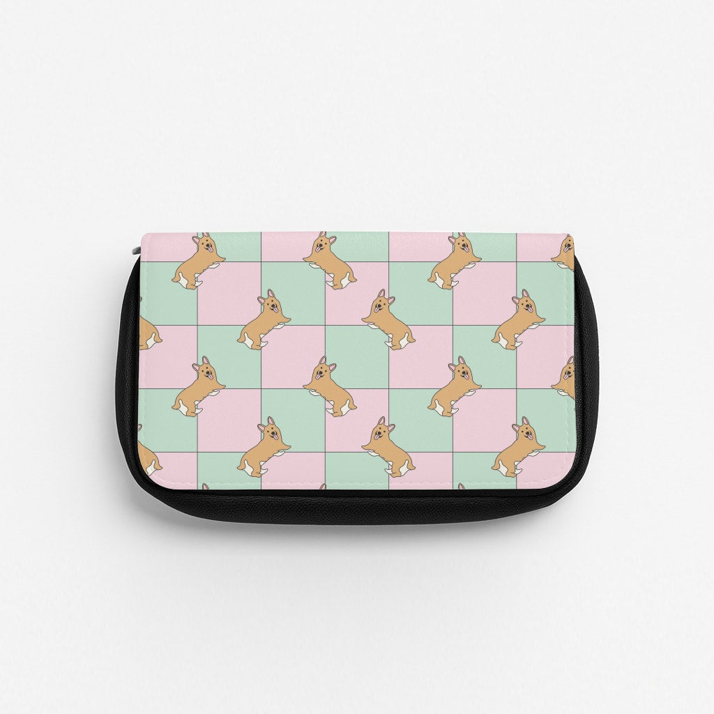 Checkered Corgis Pattern Pencil Case