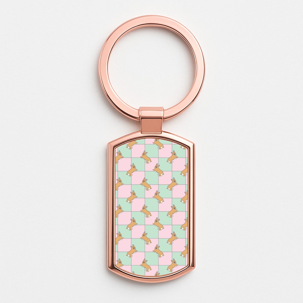 Checkered Corgis Pattern Rose Gold Keyring