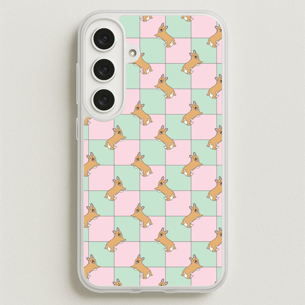 Checkered Corgis Pattern Phone Case for Galaxy S25FE