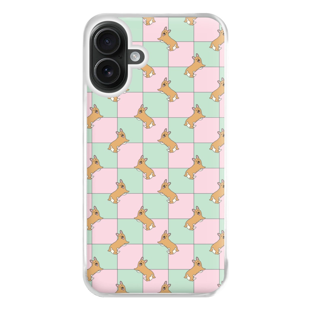 Checkered Corgis Pattern Phone Case for iPhone 16 Plus