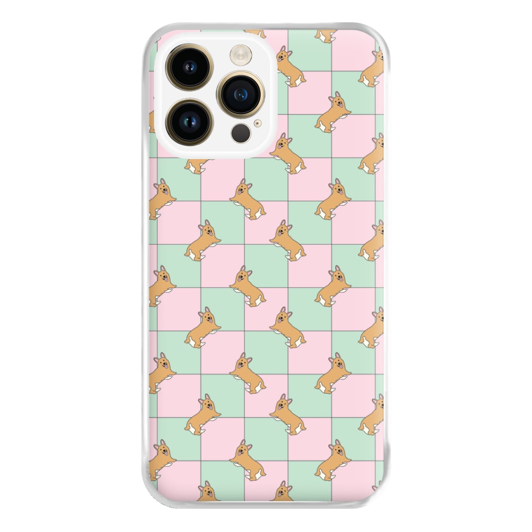 Checkered Corgis Pattern Phone Case for iPhone 14 Pro Max