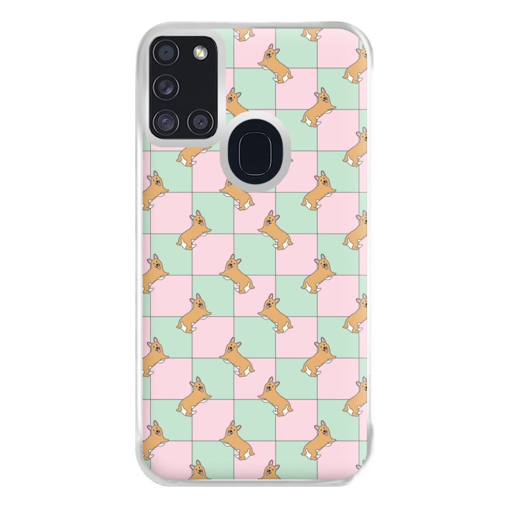 Checkered Corgis Pattern Phone Case for Galaxy A21s