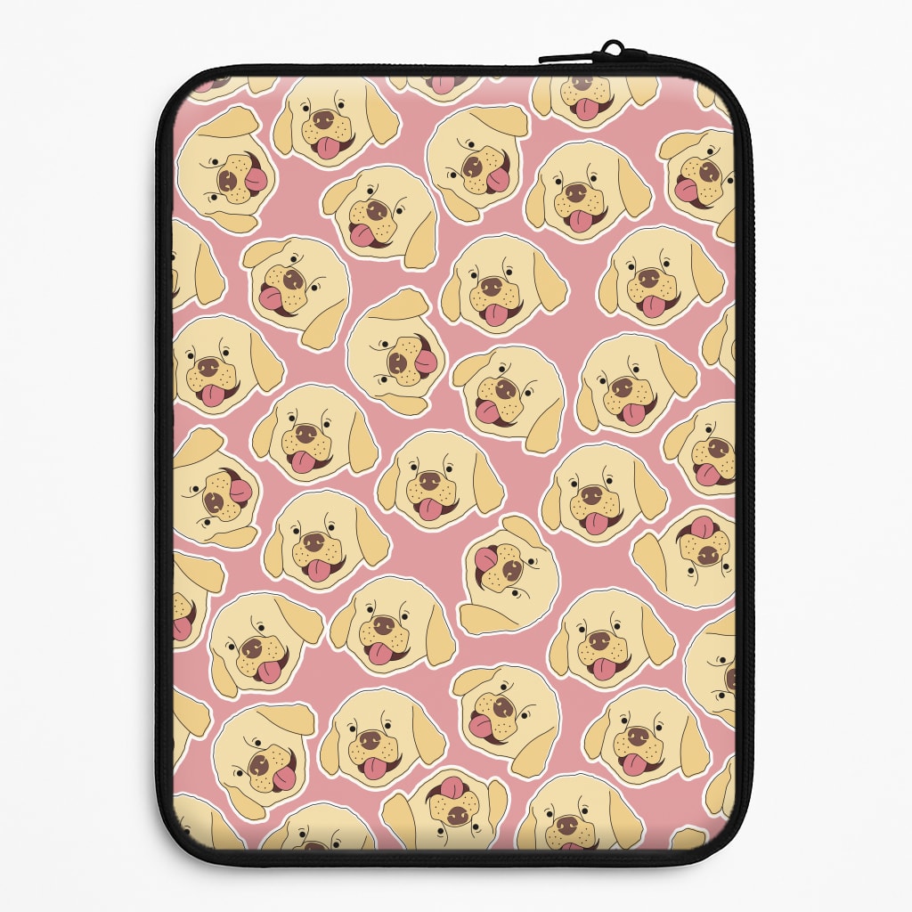 Pink Golden Retriever Sticker Pattern Laptop Sleeve