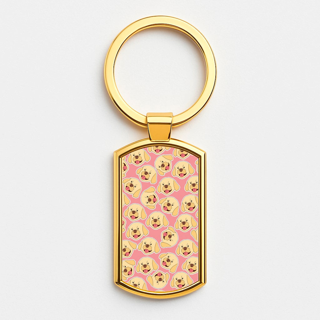 Pink Golden Retriever Sticker Pattern Luxury Keyring