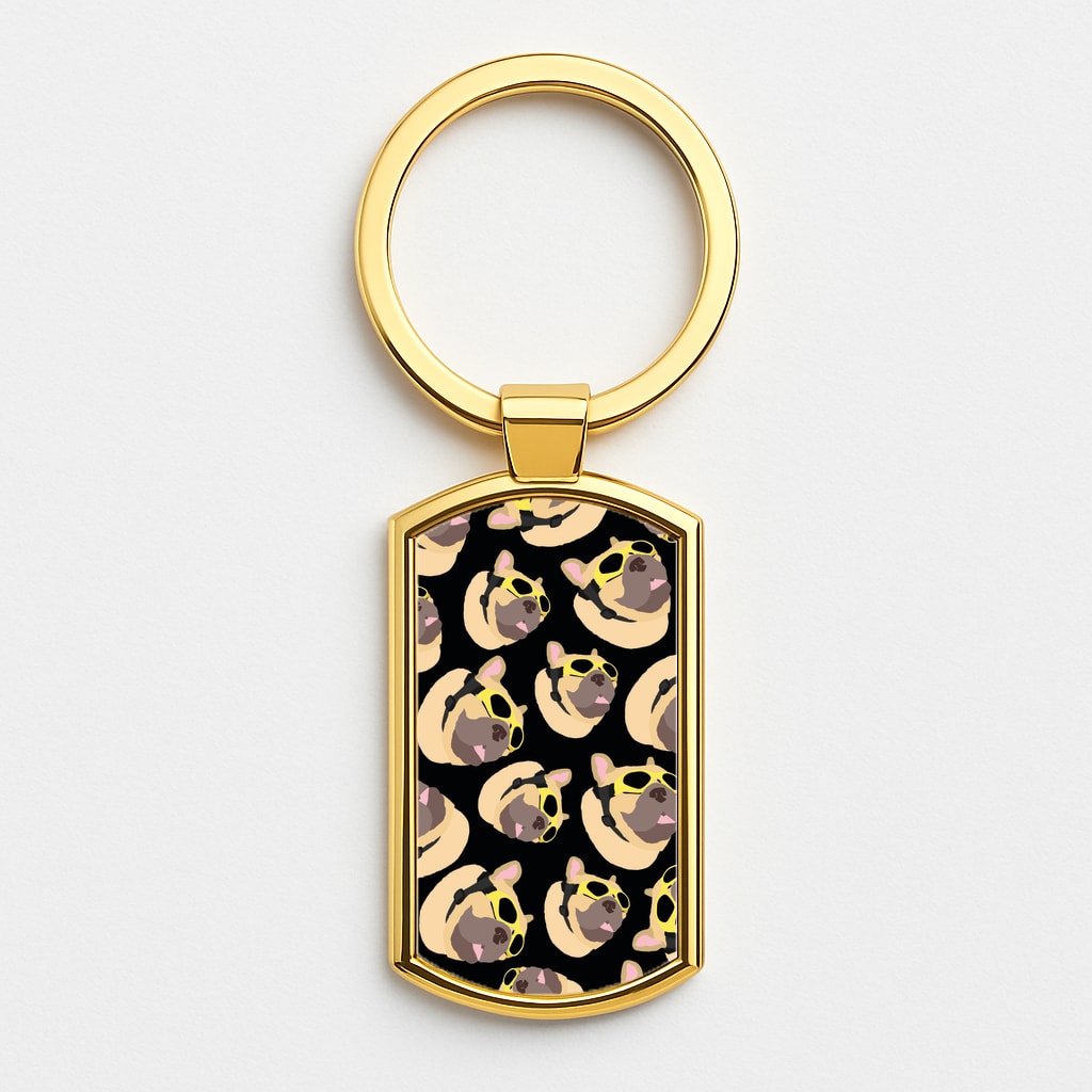 Frenchie With Goggles Pattern Gold Keyring