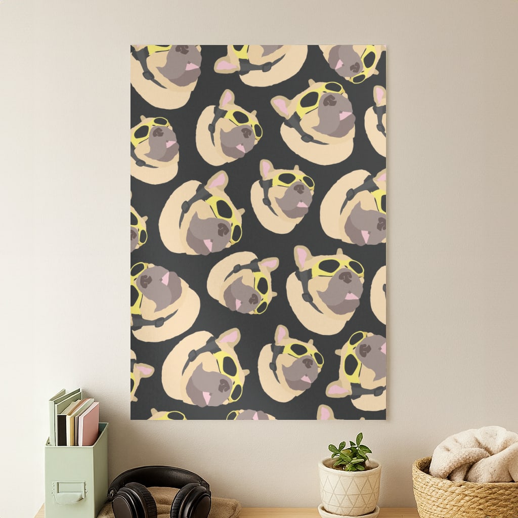 Frenchie With Goggles Pattern Poster