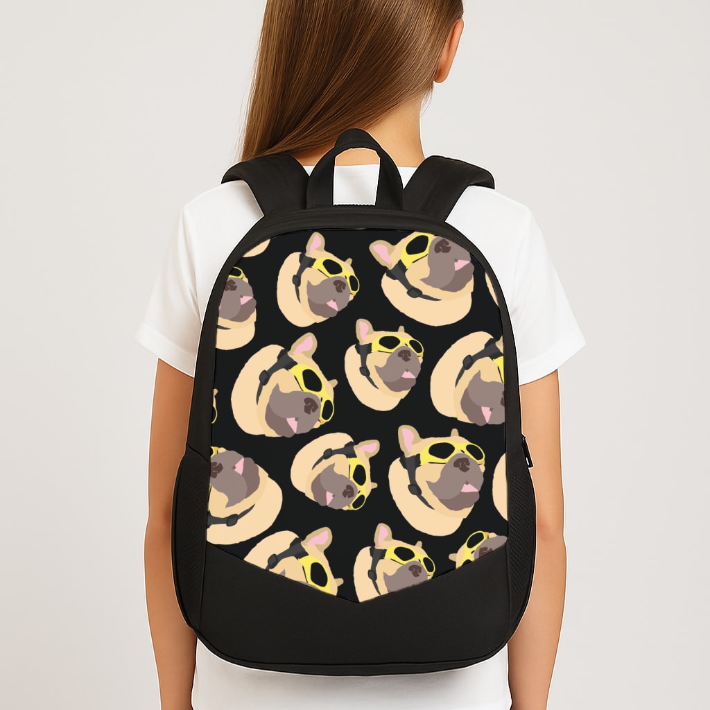 Frenchie With Goggles Pattern Large School Bag