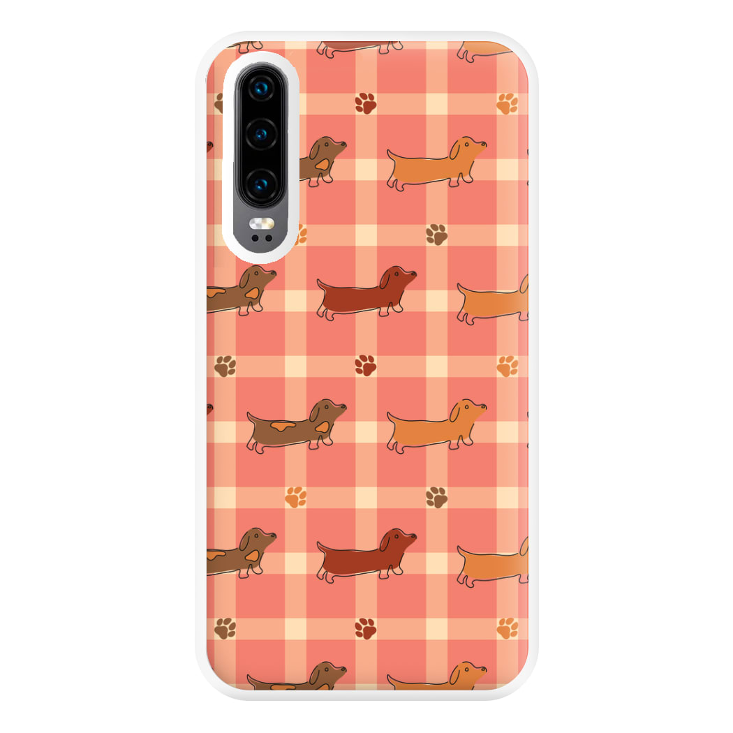 Tartan Dachshunds And Paws Pattern Phone Case for Huawei P30