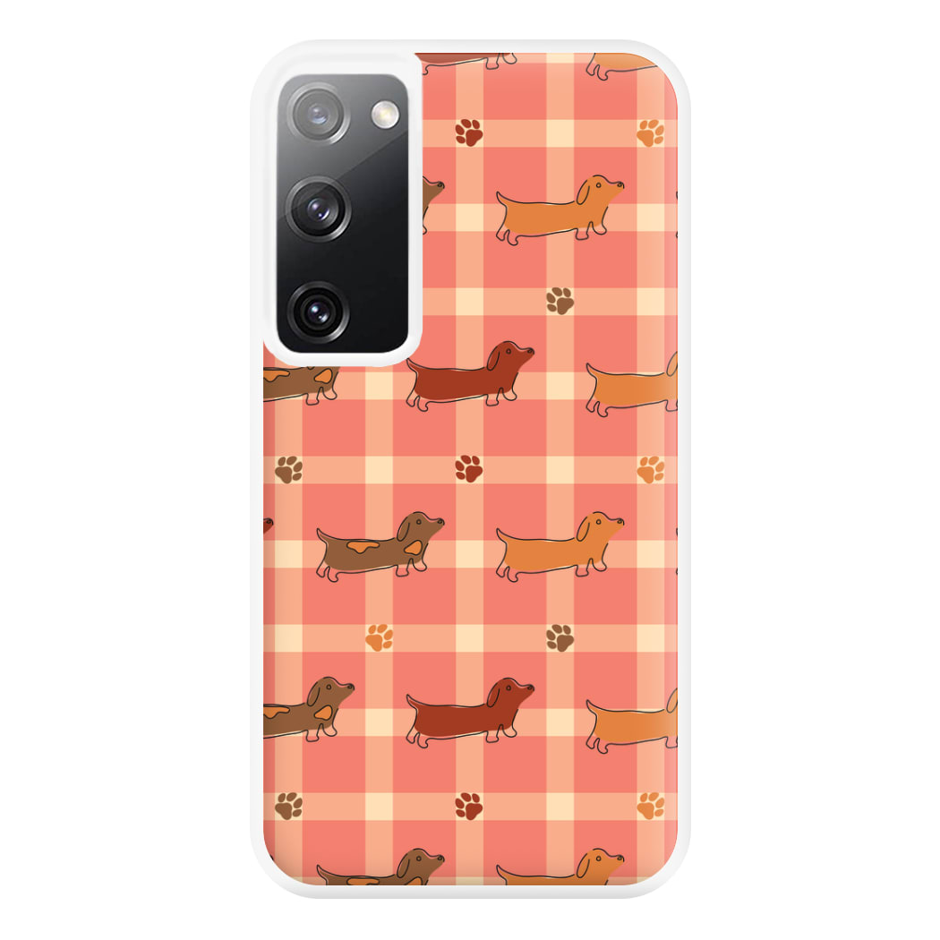 Tartan Dachshunds And Paws Pattern Phone Case for Galaxy S20