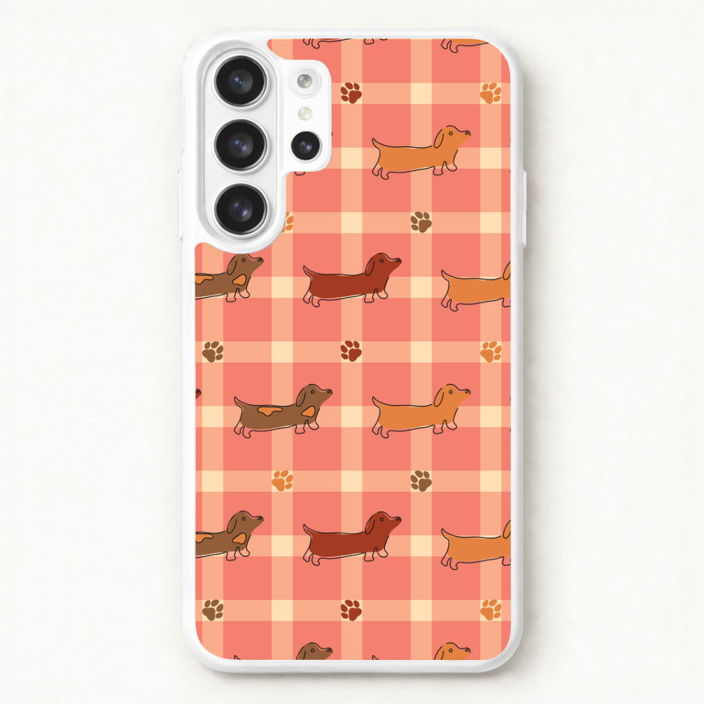 Tartan Dachshunds And Paws Pattern Phone Case for Galaxy S26 Ultra