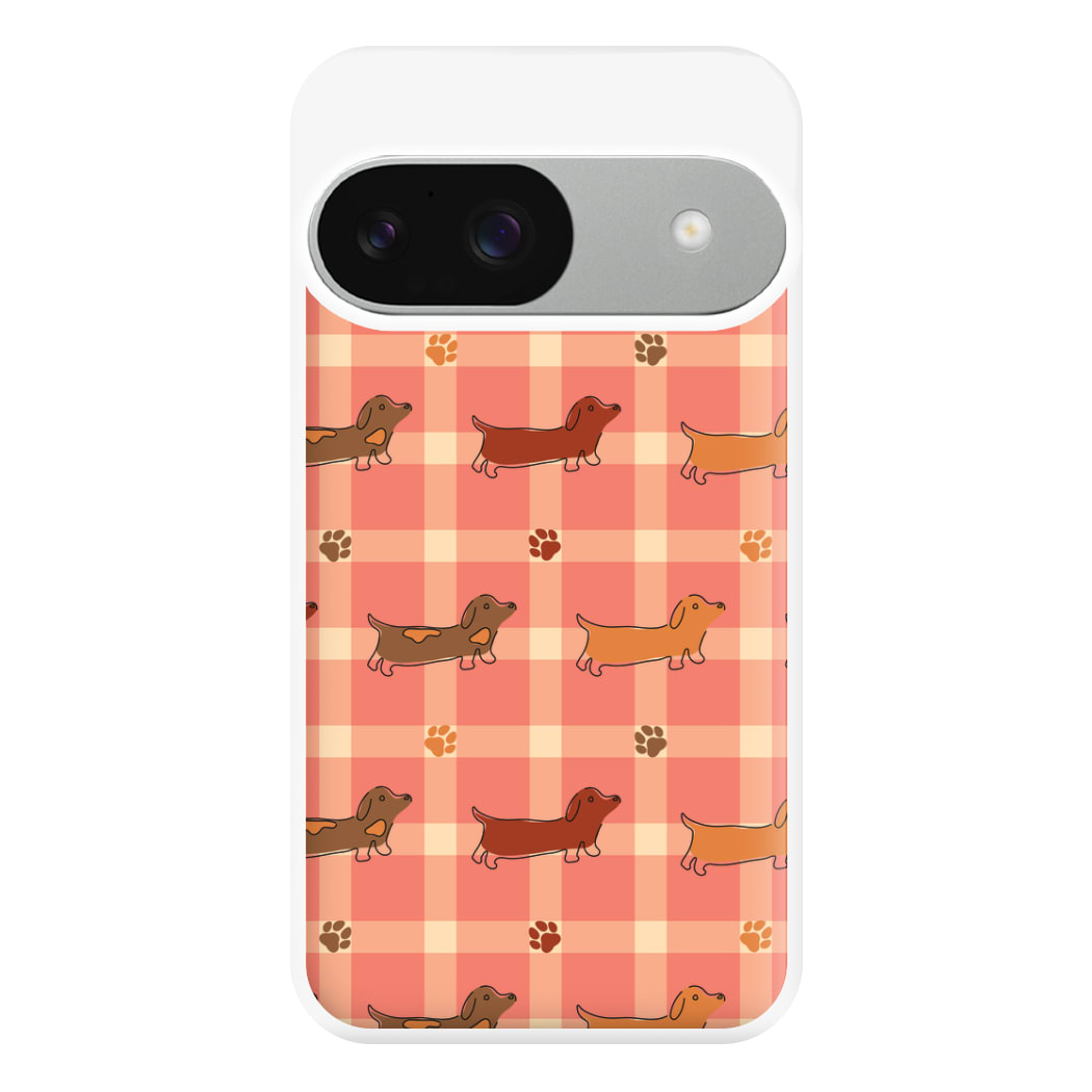Tartan Dachshunds And Paws Pattern Phone Case for Google Pixel 9 / 9 Pro
