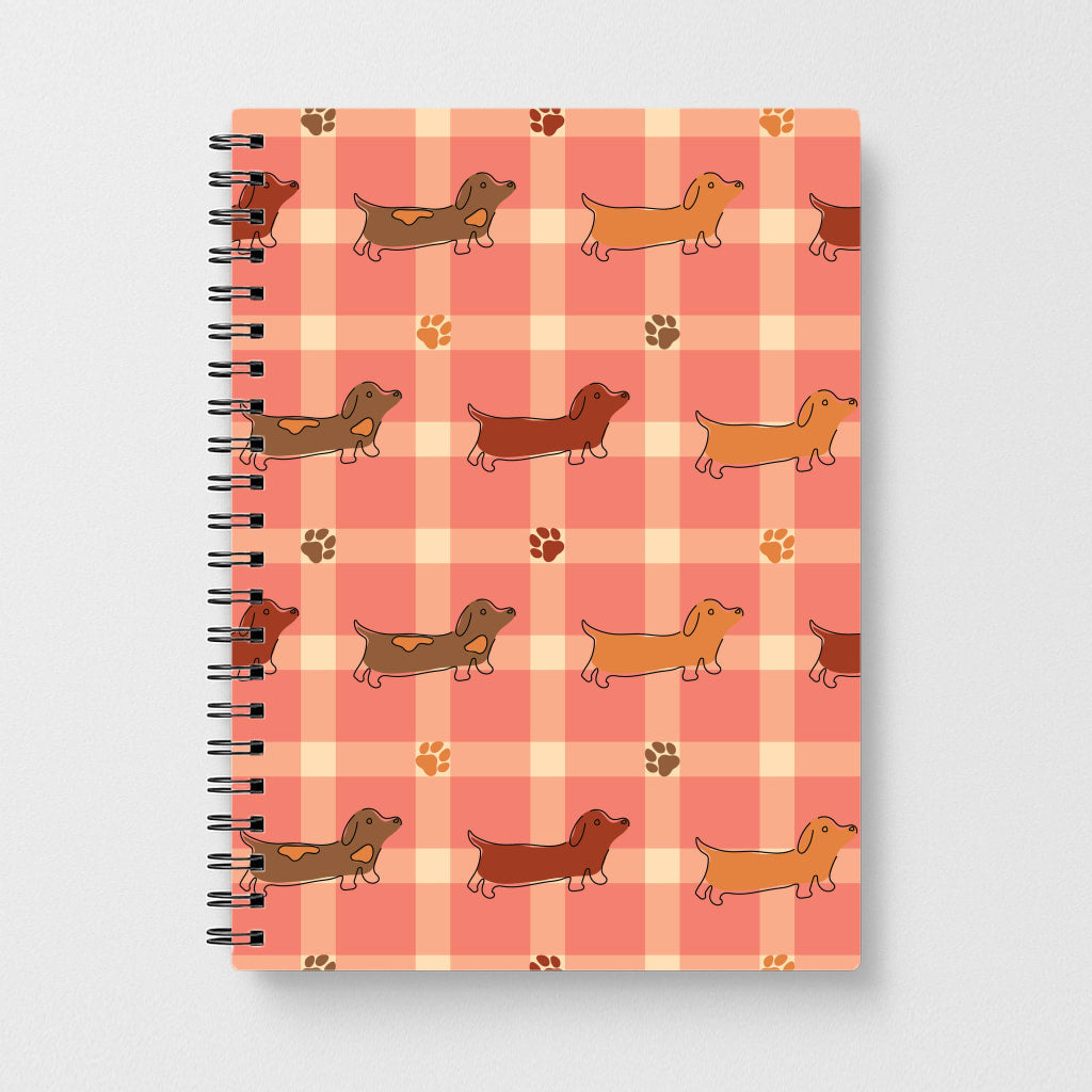 Tartan Dachshunds And Paws Pattern Notebook